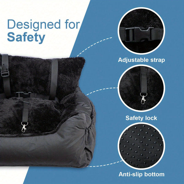 Comfortable Car Seat for Small Dogs And Cats, Featuring a Safety Leash, Storage Pocket, And Non-Slip Base, Perfect for Safe Travel (Black, 50X50X20Cm)