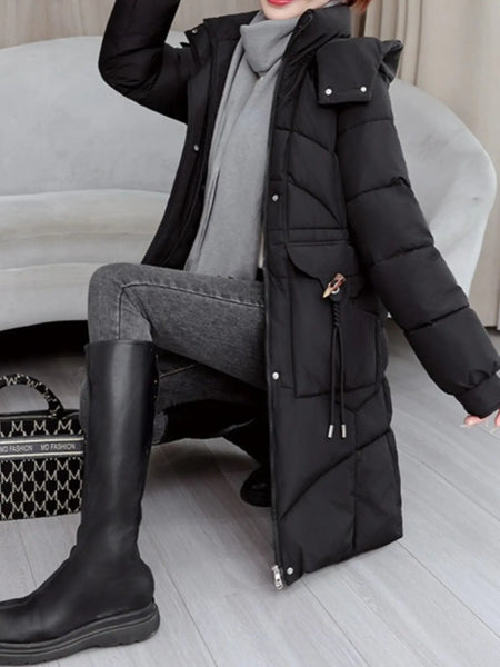 Women's Winter Coat - Thickened Warm Mid-Length Jacket with Front Zipper Closure, Waist-Hugging Fit, Side Pockets - Elegant Cold Weather Outerwear for Everyday & Formal Events - Ladies Winter Coats, Durable Warmth