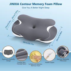 Cervical Neck Pillows for Neck and Shoulder, Odorless Memory Foam Pillow with Cooling Silk Case, Orthopedic Pillow Neck Support - Gray