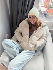 Fitted Detachable Hooded Puffer Jacket, Women Winter Basic Warm Coat with Removable Hood Zip Deep Pockets