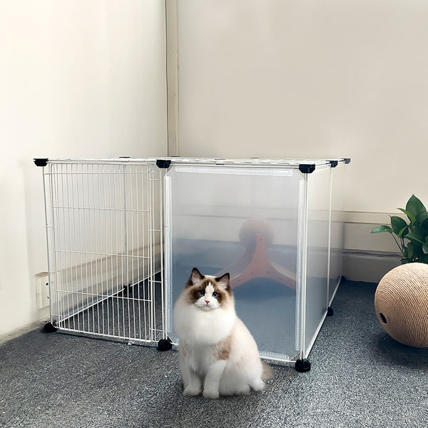 Roofed Cat Playpen System, 12/16/18 Panel Choices, Transparent Cat Enclosure with Top, Complete Kitty Condo with Top Cover, Escape-Proof Indoor Sanctuary, Top Cover Included for Small/Medium Dogs Indoor Protection & Security, Ideal for Indoor Training, Li