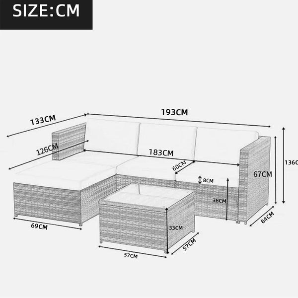 Rattan Garden Furniture 3 Piece Corner Sofa Set PE Wicker Patio Table and Chairs with Cushion