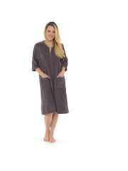 KAV Super Soft 100% Cotton Robe Womens Dresses - Towelling Shower Wrap Gown - Ladies Adjustable Towel Bathrobe for Housecoat, Nightwear, Lounge, Spa Bath with Zipper and Pocket