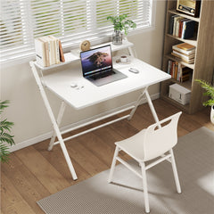 Costoffs 2-Tier Foldable Computer Desk with Monitor Shelf, Portable Laptop Table for Home Office Dorm Small Space, Modern Compact PC Desk, Black/White/Wood