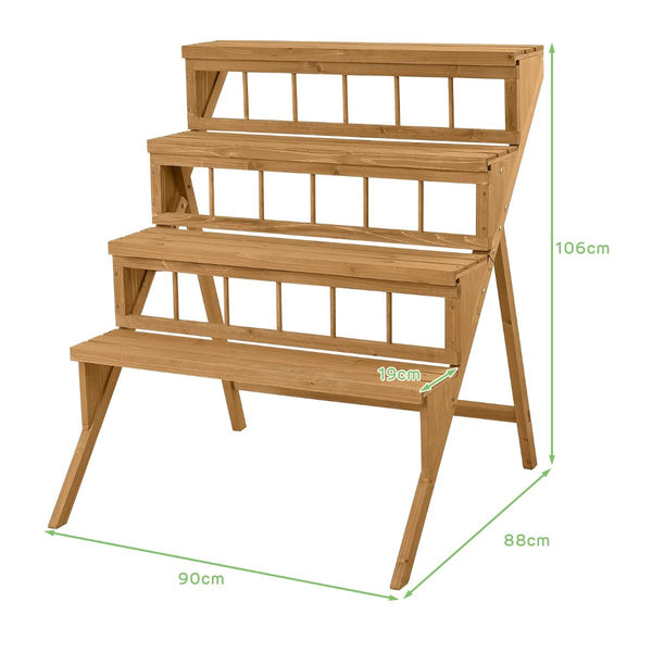 4-Tier Wooden Plant Stand with Sturdy Structure for Garden Patio Balcony Easy Assembly