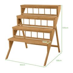 4-Tier Wooden Plant Stand with Sturdy Structure for Garden Patio Balcony Easy Assembly