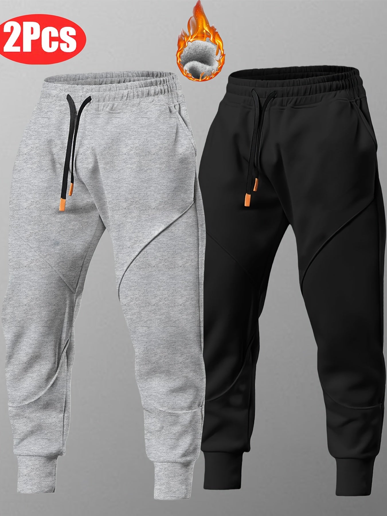 Two-Piece Set Autumn/Winter -Lined Thickened Men's Casual Sports Long Pants Outdoor Hiking Fitness Joggers American Training Basketball Sweatpants