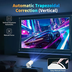 A Compact Projector That Can Decode 4K Videos, Has a Local Resolution of 720P, And Features Wireless And Wireless 5.2 Connectivity. This Portable Device Includes Automatic Vertical Keystone Correction And a Stand That Can Rotate 180 Degrees