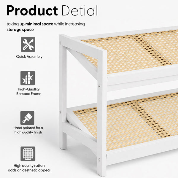KEPLIN 2/3/4-Tier Bamboo and Rattan Shoe Rack Organizer – Durable, Easy Assembly – Compact Design for Entryway, Closet, or Hallway – Stylish and Functional Storage – Black and Natural