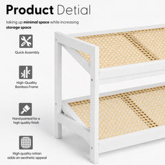 KEPLIN 2/3/4-Tier Bamboo and Rattan Shoe Rack Organizer – Durable, Easy Assembly – Compact Design for Entryway, Closet, or Hallway – Stylish and Functional Storage – Black and Natural