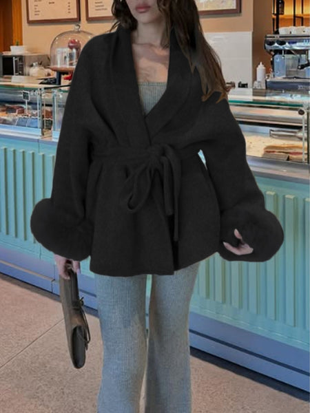 New Autumn/Winter Sophisticated Style Tie-Strap Coat for Women, Elegant and High-End, Overcoat