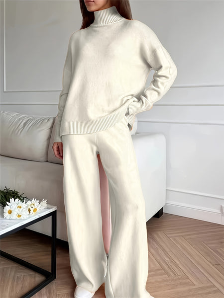 Autumn And Winter Casual Sweater Coat with High Collar, Women'S Two-Piece Set