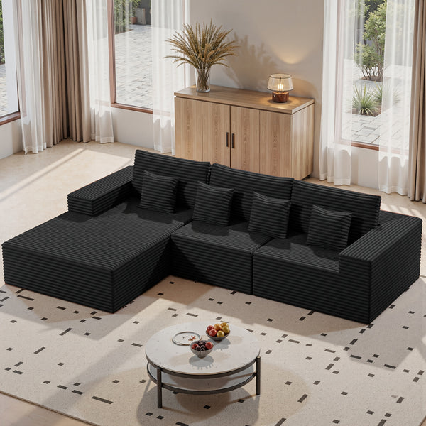 Modular Sectional Cloud Couches with L-Shaped Chaise | Corduroy Fabric Upholstered Deep Boneless Sofa for Living Room, Bedroom | Light, Memory Foam, Velvet Upholstery, Cushion-Back, No Assembly Required, Nalupatio Brand