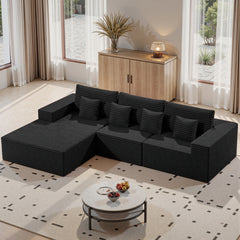 Modular Sectional Cloud Couches with L-Shaped Chaise | Corduroy Fabric Upholstered Deep Boneless Sofa for Living Room, Bedroom | Light, Memory Foam, Velvet Upholstery, Cushion-Back, No Assembly Required, Nalupatio Brand