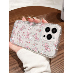 Phone case: 1 Christmas Candy Cane& Bow Transparent Full Coverage Anti-Slip Phone Case Compatible with iPhone 11, 12, XR, 13, 13 Pro, 13 Pro Max, 14, 14 Pro, 14 Pro Max, 15, 15 Pro, 15 Plus, 15 Pro Max, 16, 16 Pro, 16 Plus, 16 Pro Max, 17.