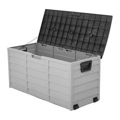290L Lockable Waterproof Storage Box – Heavy-Duty Outdoor Deck Chest with Wheels Garden & Patio Recycling Bin Organizer for Tools, Cushions (112*49*54cm)