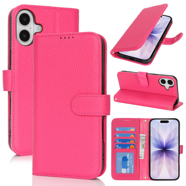 Phone Case: Magnetic Closure Genuine Leather Wallet Case for iPhone 17 Series RFID Blocking 4 Card Slots Premium Protection for 17 Pro Max 17 Air 17 Pro