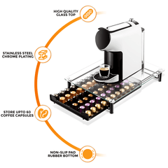 60 Nespresso Compatible Coffee Pod Drawer Glass Transparent Storage Compatible Tray Dispenser Holder for Capsules, Pods