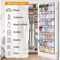 40-Tier Heavy-Duty Over-the-Door Hanging Storage Bag | FOBIANJIE Transparent Window Plastic Storage Bag with 40 Large Pockets - Space-Saving Multi-Functional Cabinet Organizer Suitable for Toys, Shoes, Clothes