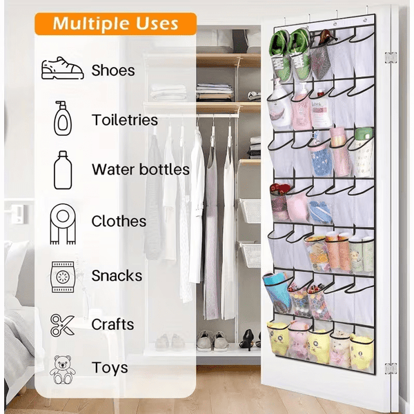 40-Tier Heavy-Duty Over-the-Door Hanging Storage Bag | FOBIANJIE Transparent Window Plastic Storage Bag with 40 Large Pockets - Space-Saving Multi-Functional Cabinet Organizer Suitable for Toys, Shoes, Clothes
