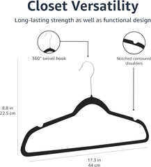 Amazon Basics Slim Velvet Non-Slip Suit Hangers - 30-Pack, Black/Silver