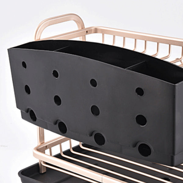 Rose Gold Color, Vertical Bowl And Plate Drain Rack with Rotating Water Outlet Drip Tray, Large Capacity, Aluminum Alloy Bowl And Plate Rack with Cutlery Rack, Kitchen Countertop Storage Rack, Saving Countertop Space