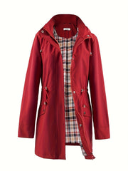 Drawstring Waist Hooded Zip Up Coat, Casual Long Sleeve Coat for Fall & Winter, Women's Clothing
