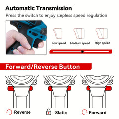 Brushless Electric Wrench, 1/2 Inch Impact Wrench Set,, with LED Work Light, 2 Forward Speeds, 2 Reverse Speeds, for Home DIY/Electric Tools Home DIY/Electric Tools, Furniture Installation Scaffolding Electric Tools, ONEVAN