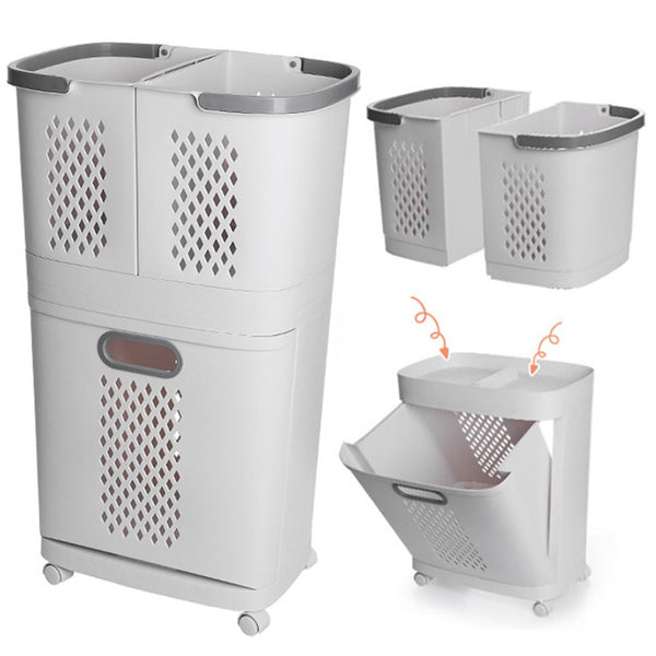 1 piece, white, bathroom and toiletries storage basket, upper layer can be used separately, non perforated household multifunctional plastic dirty clothes basket, multi-layer snack, beverage, toy storage basket, household small item storage basket, freely