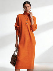 Solid Color Button- Collar Loose-Fit Dress - Straight Tube Mid-Length Dress Suitable for Office, Semi-Formal & Casual Attire - Machine Washable Dress