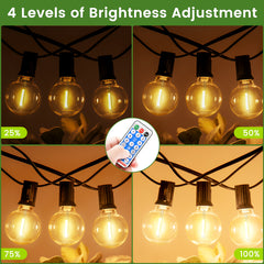 Dimmable Solar Outdoor String Lights - 100ft/60ft/50ft G40 Solar Powered Garden Lights, Remote 3 Timer 8 Modes Waterproof Outside Festoon Lights for Gardens Patios Fences Pergolas