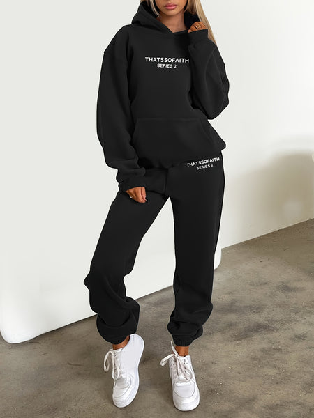 Fashionable Set of Sweatshirt And Long Pants with Letter Prints for Women