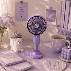 Portable USB Rechargeable Mist Fan with Adjustable Speeds, Humidifier, and LED Light – Compact and Stylish Handheld Fan for Personal Cooling