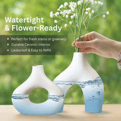 Nordic Style Ceramic Vase Set of 2 – Modern White Decorative Vases for Home, Shelf & Table Décor
