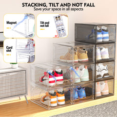 6/9/10-pack Transparent thickened shoe box with magnetic door, closet shoe box, sneaker storage box, dustproof and waterproof, stackable shoe box, upgraded sturdy shoe box, multifunctional sneaker storage box