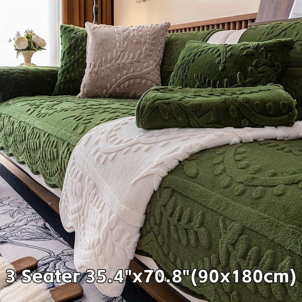 1pc Heavy-Duty Sofa Cover - Beige Floral & Leaf pattern, Non-Slip Couch Protector with Pet-Friendly One-Piece Design, Machine Washable for Living Room, Bedroom, Office - Fits Most Single/Double/Three/Four-Seater Sofas - Modern Home Decor, Sofa for Living