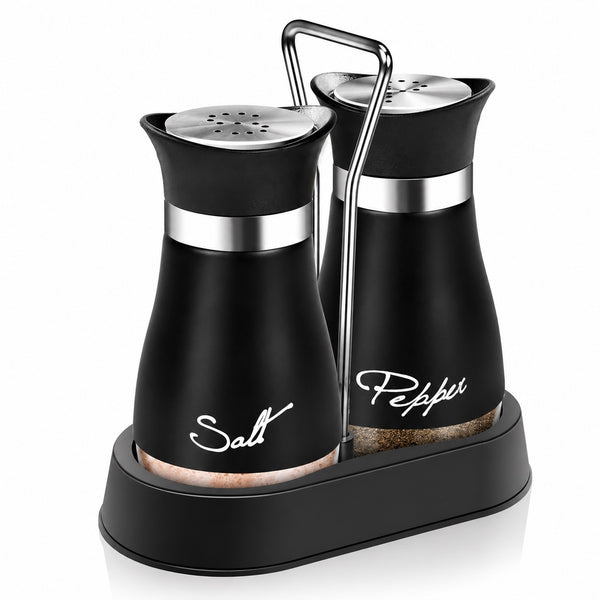 Salt and Pepper Shakers Set with Holder - Stainless Steel Seasoning Containers for Kitchen Counter Dining