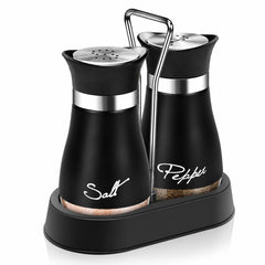 Salt and Pepper Shakers Set with Holder - Stainless Steel Seasoning Containers for Kitchen Counter Dining