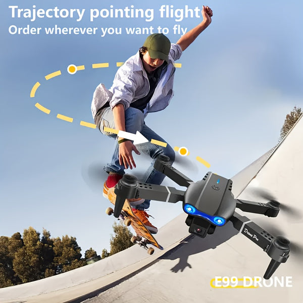 1pc Yethke E99 Drone With Dual Camera | One Key Take Off/Landing, Double Folding Rc Height Hold, Remote Control, Abs Material, 10-12 Minutes Life, Ideal For Beginners And Holiday Gifts
