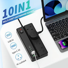 A 4-port Power Board/power Socket/power Strip With 3 USB-A And 3 USB-C Ports, Compatible With 220V-240V, 1.8m Cable, British Plug, Suitable For Home, Kitchen, Outdoor, Hotel, Office, Cruise Vacation