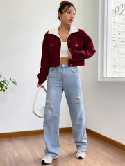 Women'S Short Corduroy And Lamb Jacket for Autumn And Winter, Featuring a Fleece Collar, Versatile Korean-Style Warm Top
