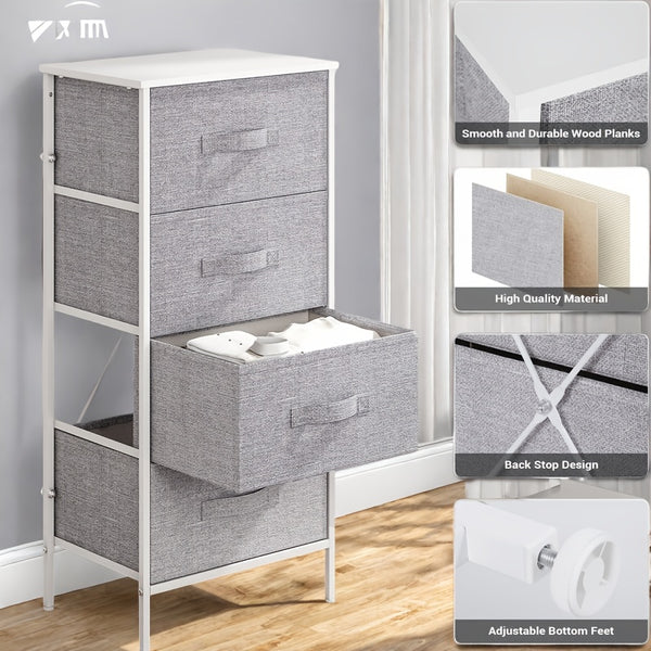 Modern Fabric 4-Drawer Dresser - Elegant Tall Tower Storage Solution With Ample Space, Featuring A Wooden Surface And Robust Metal Construction, Ideal For Contemporary Homes (Light Grey)