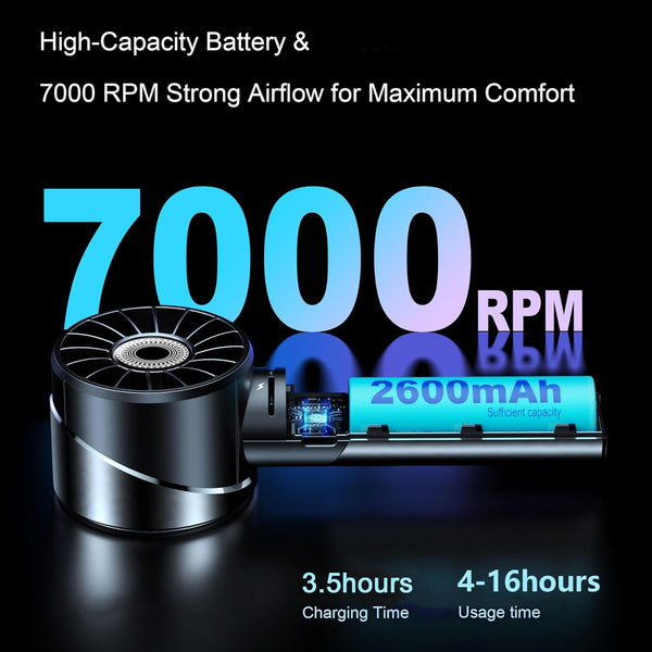 Handheld Fan, 7000RPM Turbo Portable Fan with 16H Battery, 4-Speed USB Rechargeable Mini Fan | Metal Alloy Pocket Fan, Travel Essentials for Outdoor, Travel, Office, Home | Summer Gift, Grey