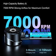 Handheld Fan, 7000RPM Turbo Portable Fan with 16H Battery, 4-Speed USB Rechargeable Mini Fan | Metal Alloy Pocket Fan, Travel Essentials for Outdoor, Travel, Office, Home | Summer Gift, Grey