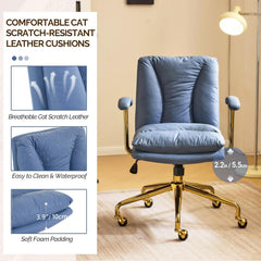 Office Chair Desk Chair with Wheels & Removable Armrests Gold Base Vanity Chair with Back Adjustable Rolling Swivel Computer Task Chair PU Leather