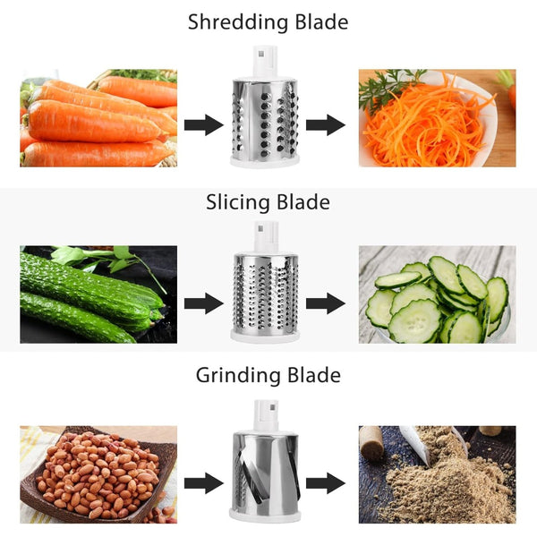 Rotary Vegetable Shredder 3 in 1 Rotary Cheese Grater Round Vegetable Mandoline Blades Handheld Fruit Vegetable Slicer Shredder for Fruit Nut and Vegetable Grate Green