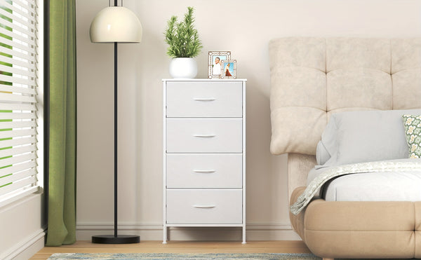 Modern 4-Drawer Dresser Storage Cabinet with Metal Frame & MDF Wood - Grey Spacious Dresser with Anti-Tip Safety & Adjustable Feet, Assembly, Standalone Furniture Unit Suitable for Bedroom or Living Room (17.7” X 11.8” X 35.8”)