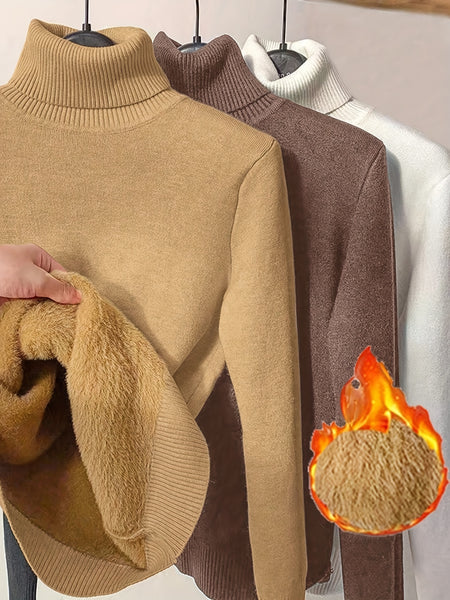 3pcs Set, Women's High-Neck Fashion Sweater, -Lined and Thickened, Women's Apparel, Autumn/Winter Base Layer Sweater, High-Neck Thickened Sweater for a Perfect Fit, Warm Base Layer Long-Sleeve Sweater, New Autumn/Winter Design