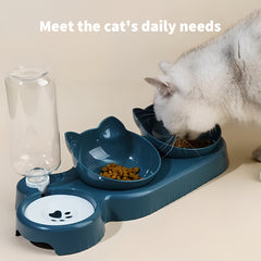 A 3-In-1 Pet Bowl That Includes a Cat Bowl, Spoon, And Cup, Available Locally for Food And Water. This Triple Cat Bowl Features a Plastic Raised Dish And an Automatic Water Bottle