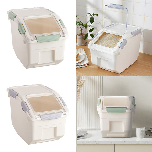 10KG Dog Food Storage Container with Scoop, Large Airtight Pet Dog Food Bin, Dog Cat Dry Food Bin, Rice Storage Container, Grey/Green